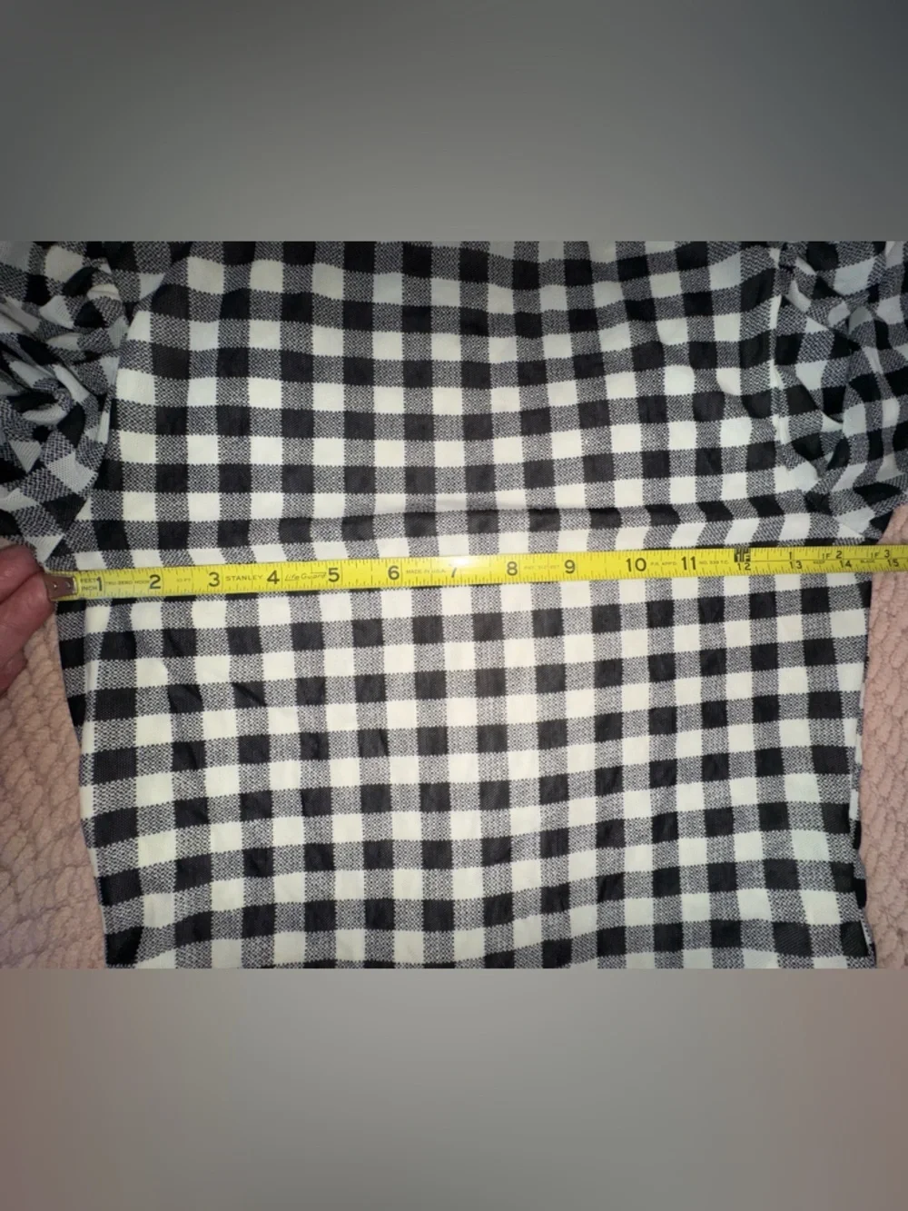 Free People Gather Gingham Puff Sleeve Top Black White XS Sheer Lined